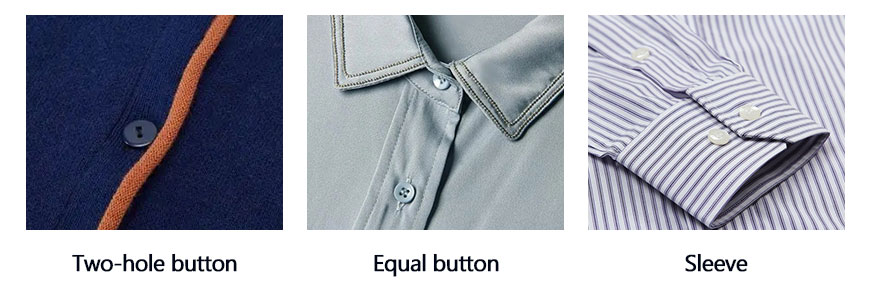 botão de dois furos, botão igual. manga