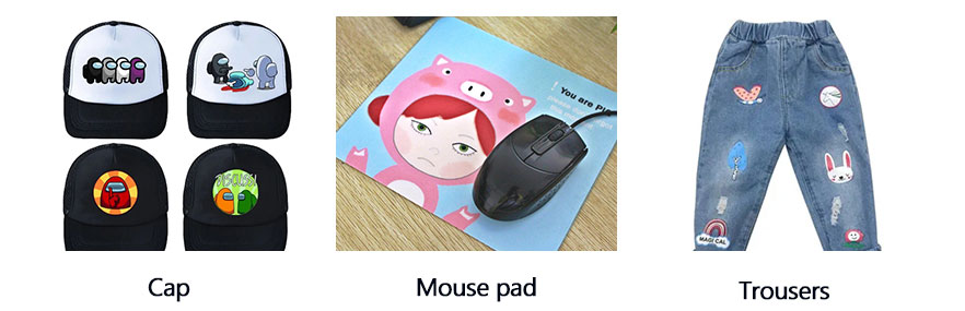 boné, mouse pad, calças